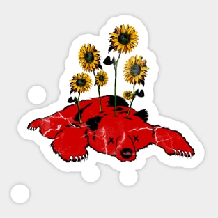 Slava Ukraini - Defeated Russian Bear and Sunflowers Sticker